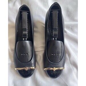 Tory Burch Pacey Women's Black Leather Cap Toe Wedge Pumps Size 7M